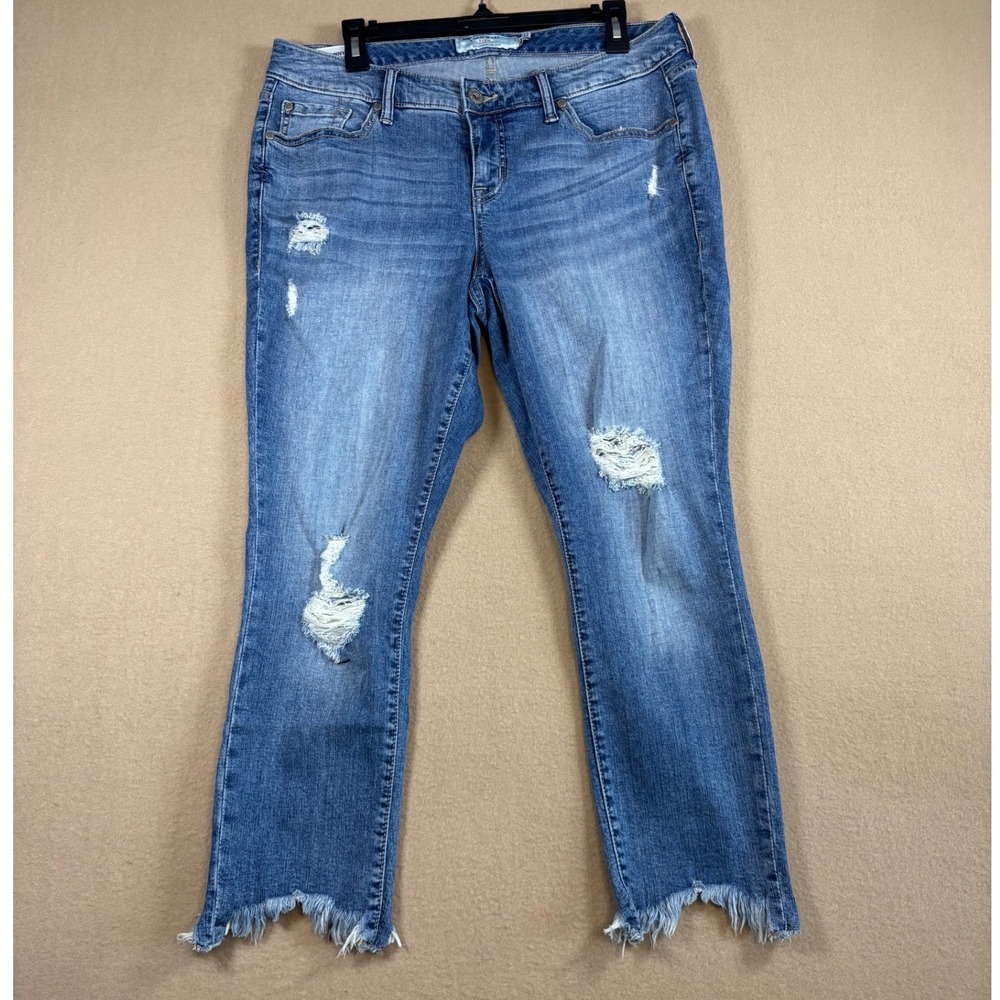 Torrid Ankle Skinny Jeans Womens 12 Distressed Frayed Step Hem Medium Wash Denim